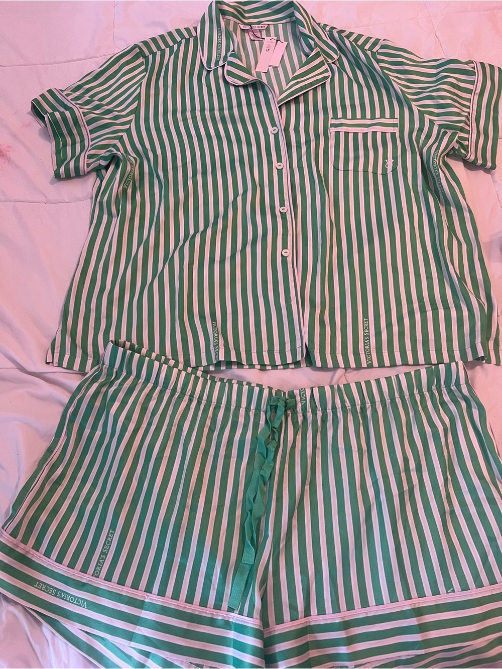 Victoria's Secret Green and White Striped Pajama Set